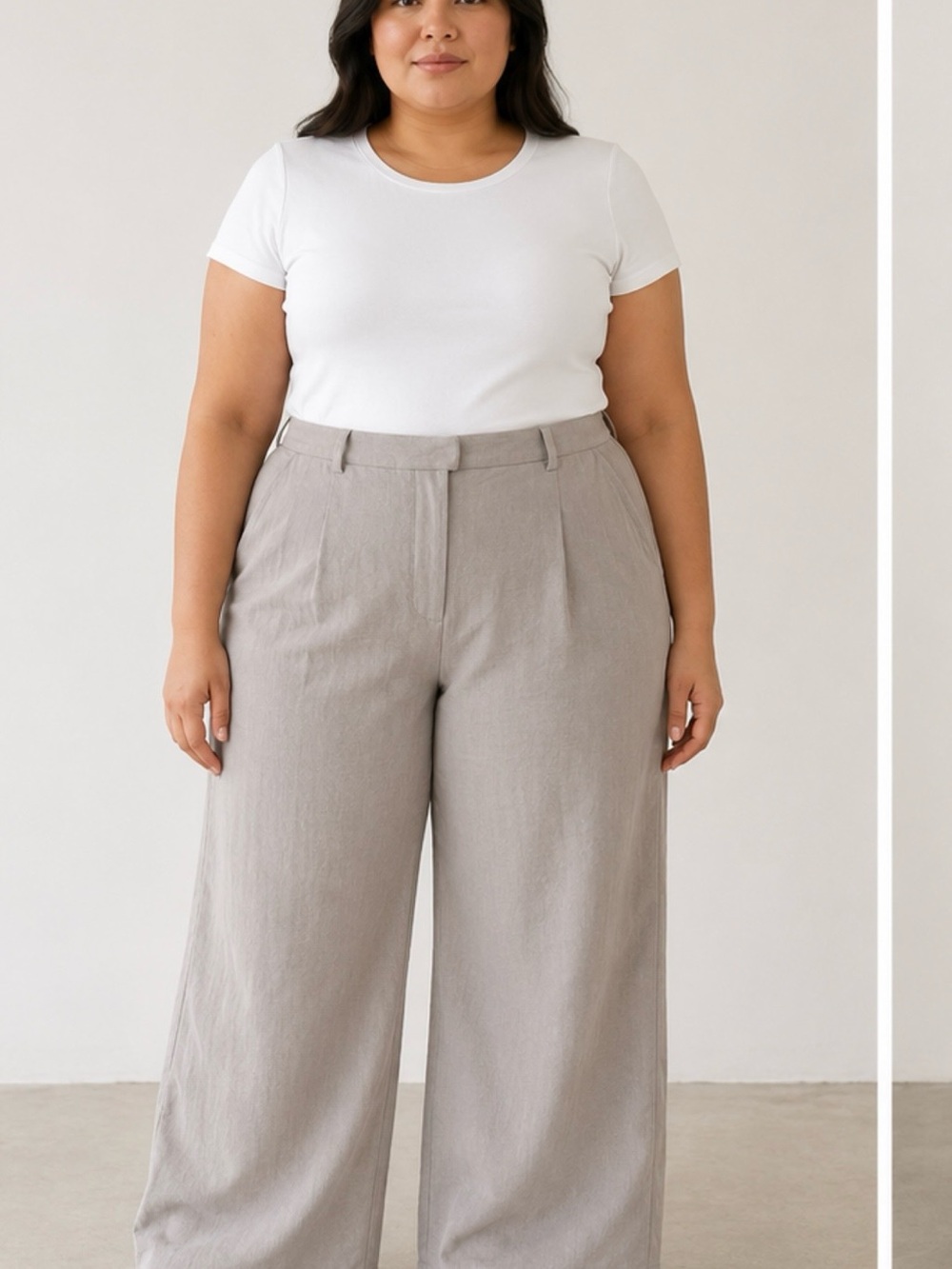 Wide Leg High-Rise Pants in Light Taupe
